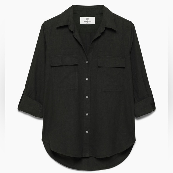 Babaton Aritzia Utility Linen Shirt size XL in black summer cruise relaxed fit - Picture 14 of 14